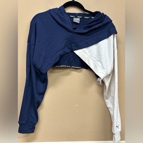PUMA Fit Move Cropped Training Hoodie Casual Outerwear Blue White Size M NWT - Picture 1 of 5